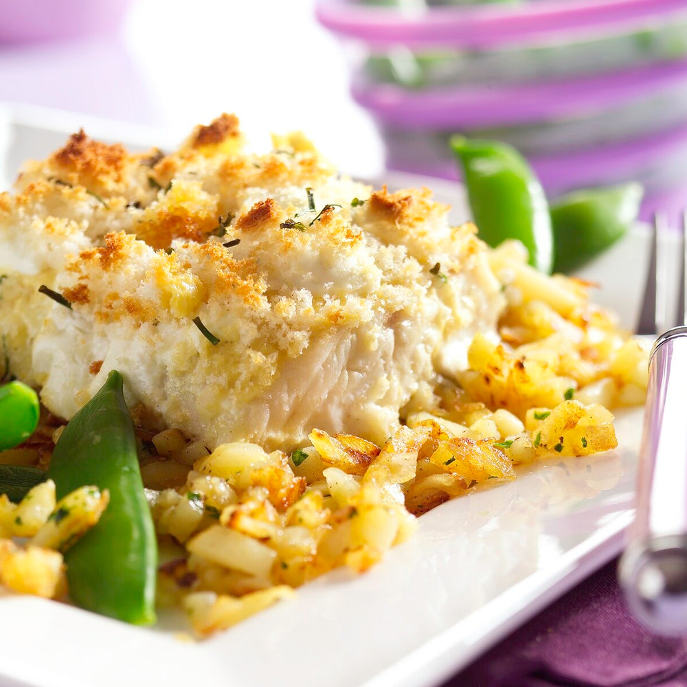 Gegratineerde zeewolf uit de oven