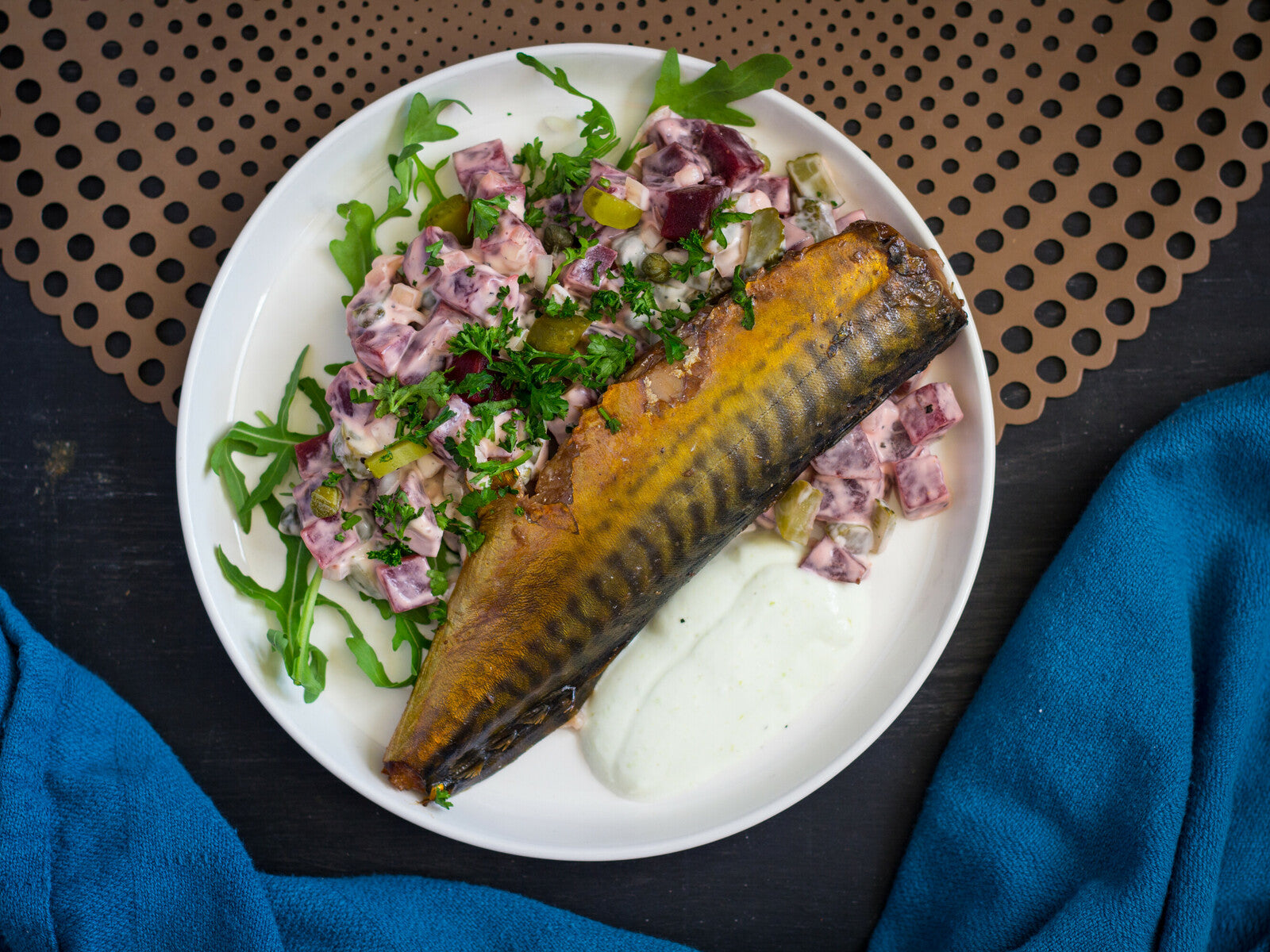 Gelakte makreelfilets met tartaar van rode biet