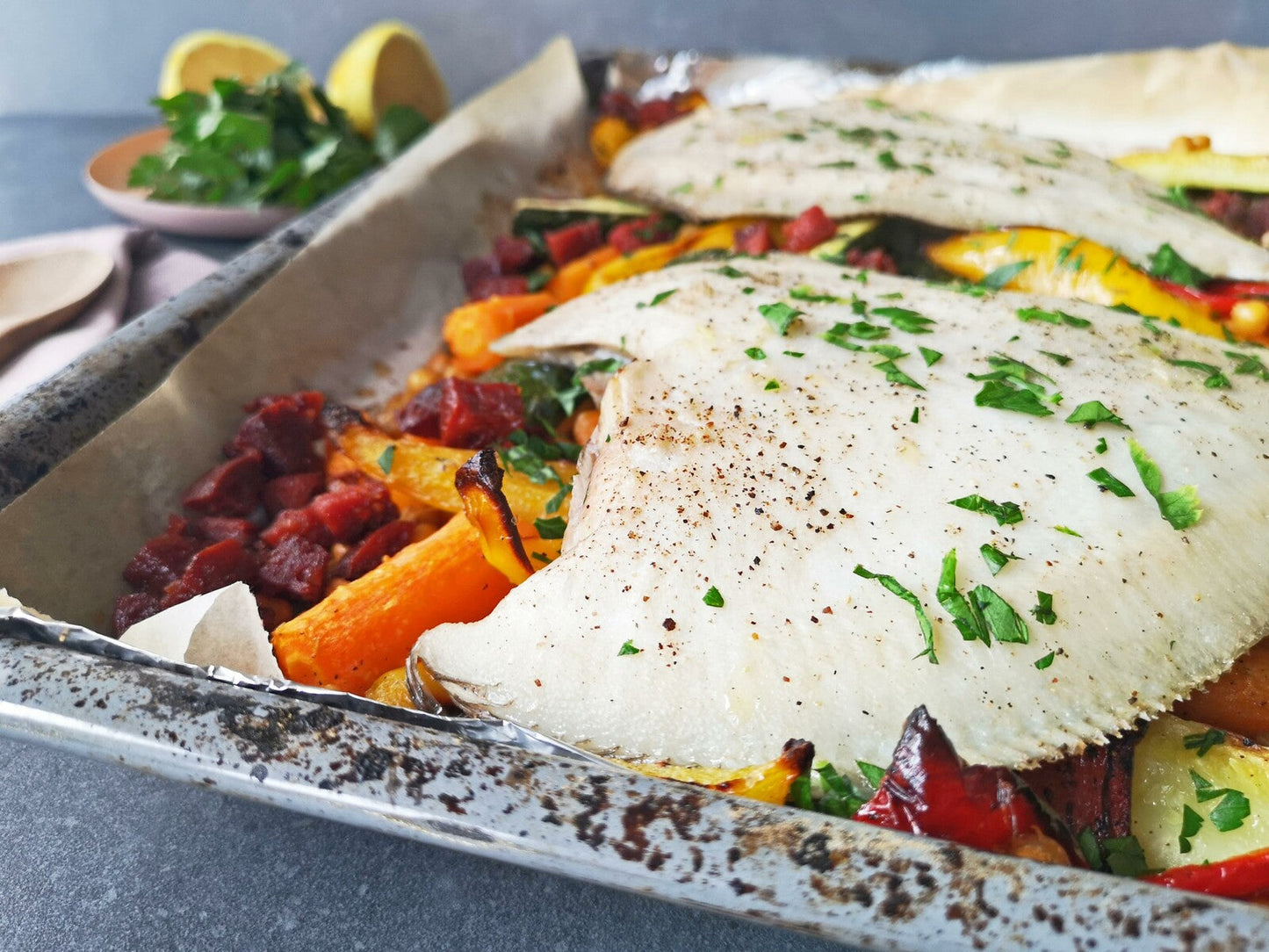 Griet met geroosterde groenten uit de oven