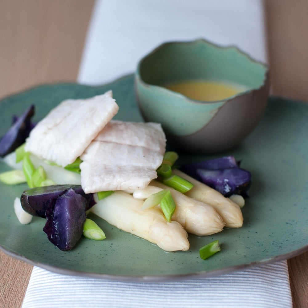 Griet met asperges, lente-ui en sabayon