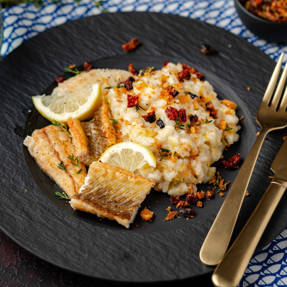 Preirisotto met gebakken pietermanfilet en tomaatkruim